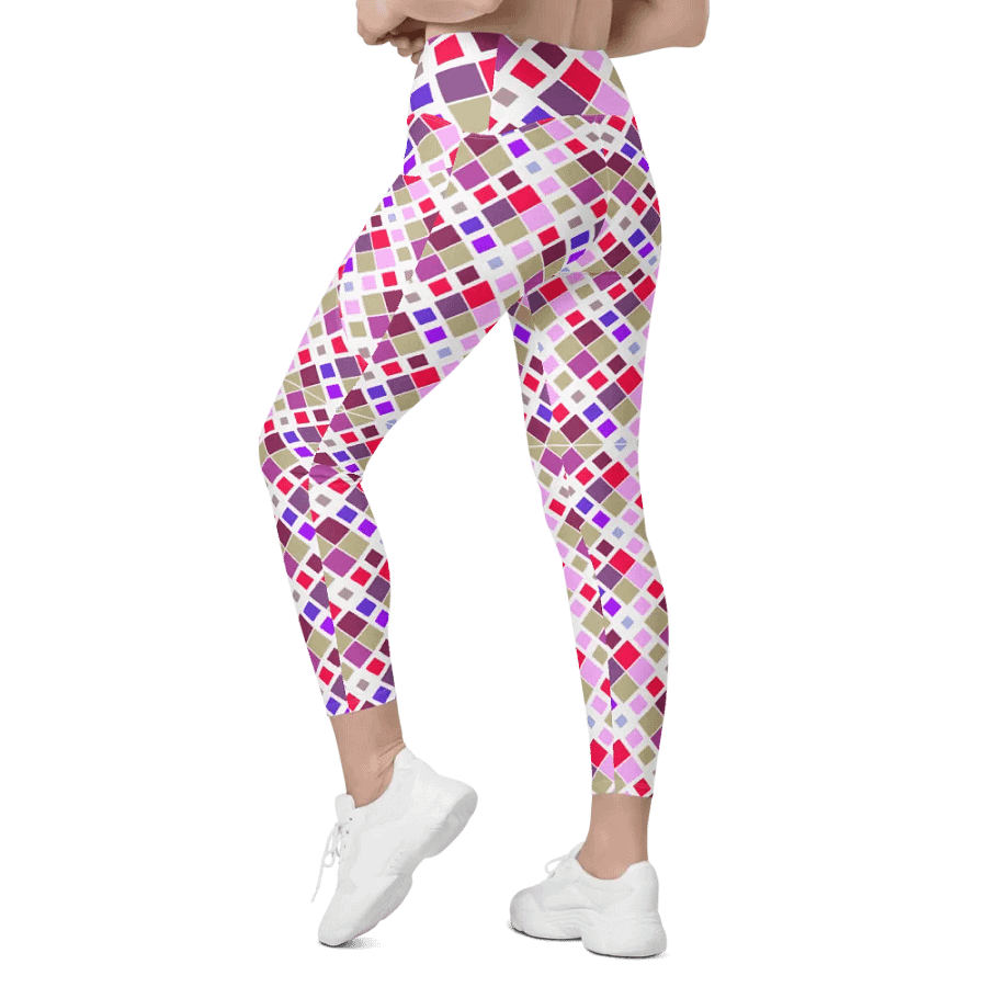 Colorful Square Pattern Design Leggings with Pocket - v3 product image (9)