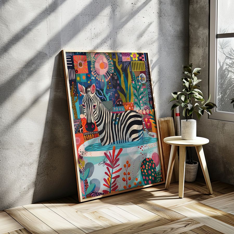 Zebra in Bathtub Maximalist Bathroom Art Print product image (3)