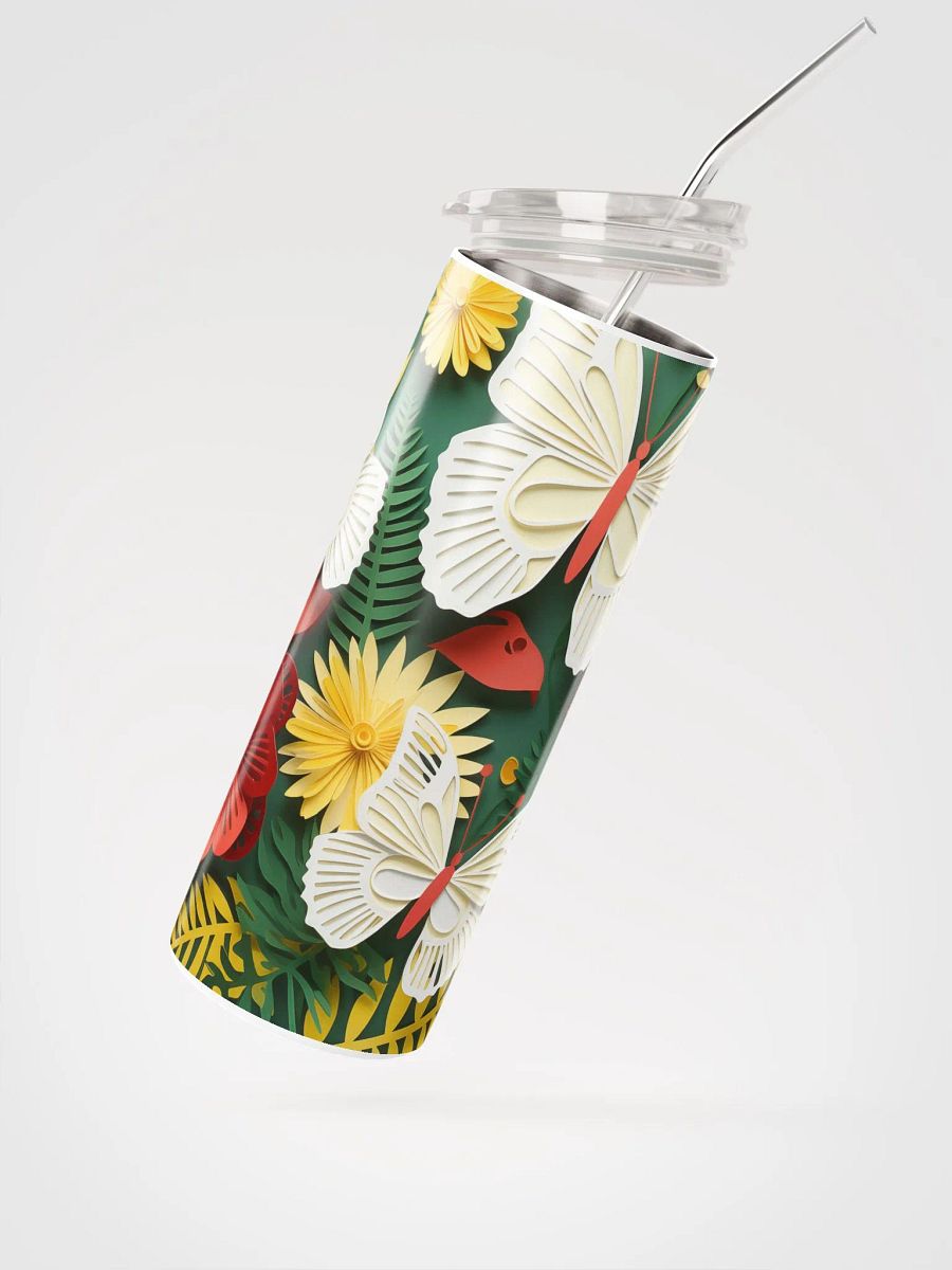 Butterfly Flowers Nature Papercut Green Stainless Steel Tumbler product image (2)