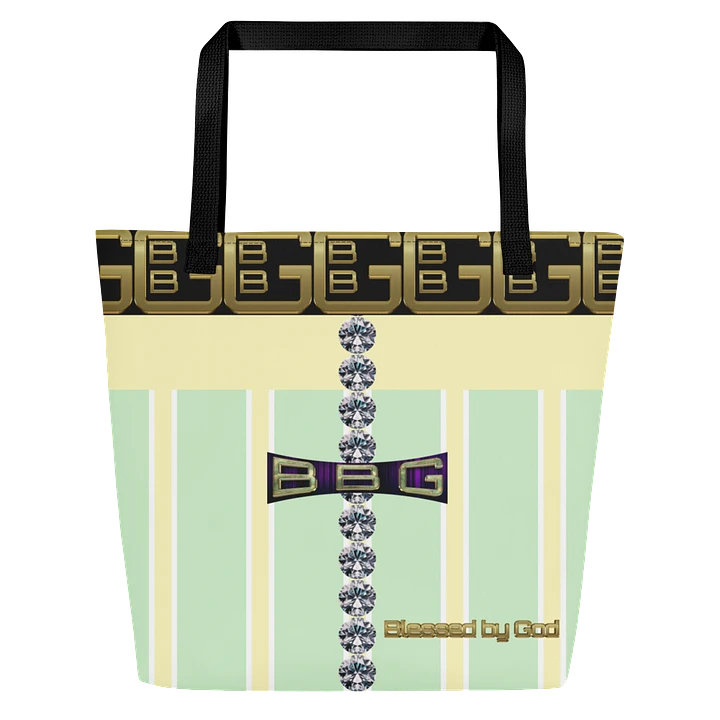 Yellow and Green Striped Geometric with Diamonds BBG Tote Bag with Pocket product image (1)