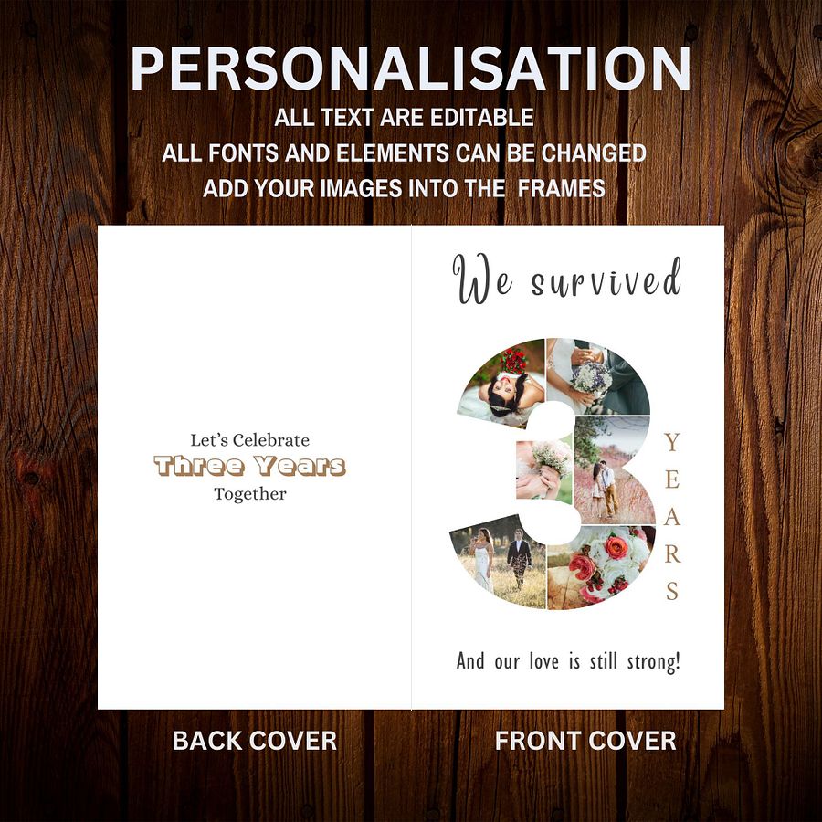 3 Year Anniversary Photo Card Editable Canva Template product image (6)
