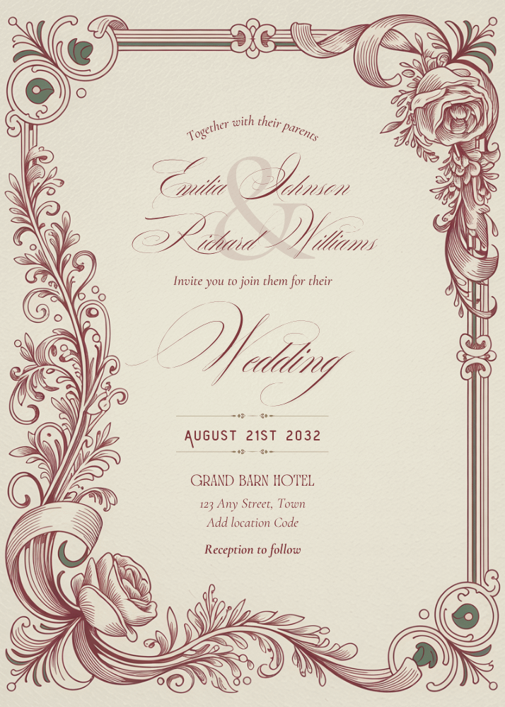 Editable Vintage Wedding Invitations | Edit in Canva | Instant Download Template | Dusty Rose Victorian product image (2)