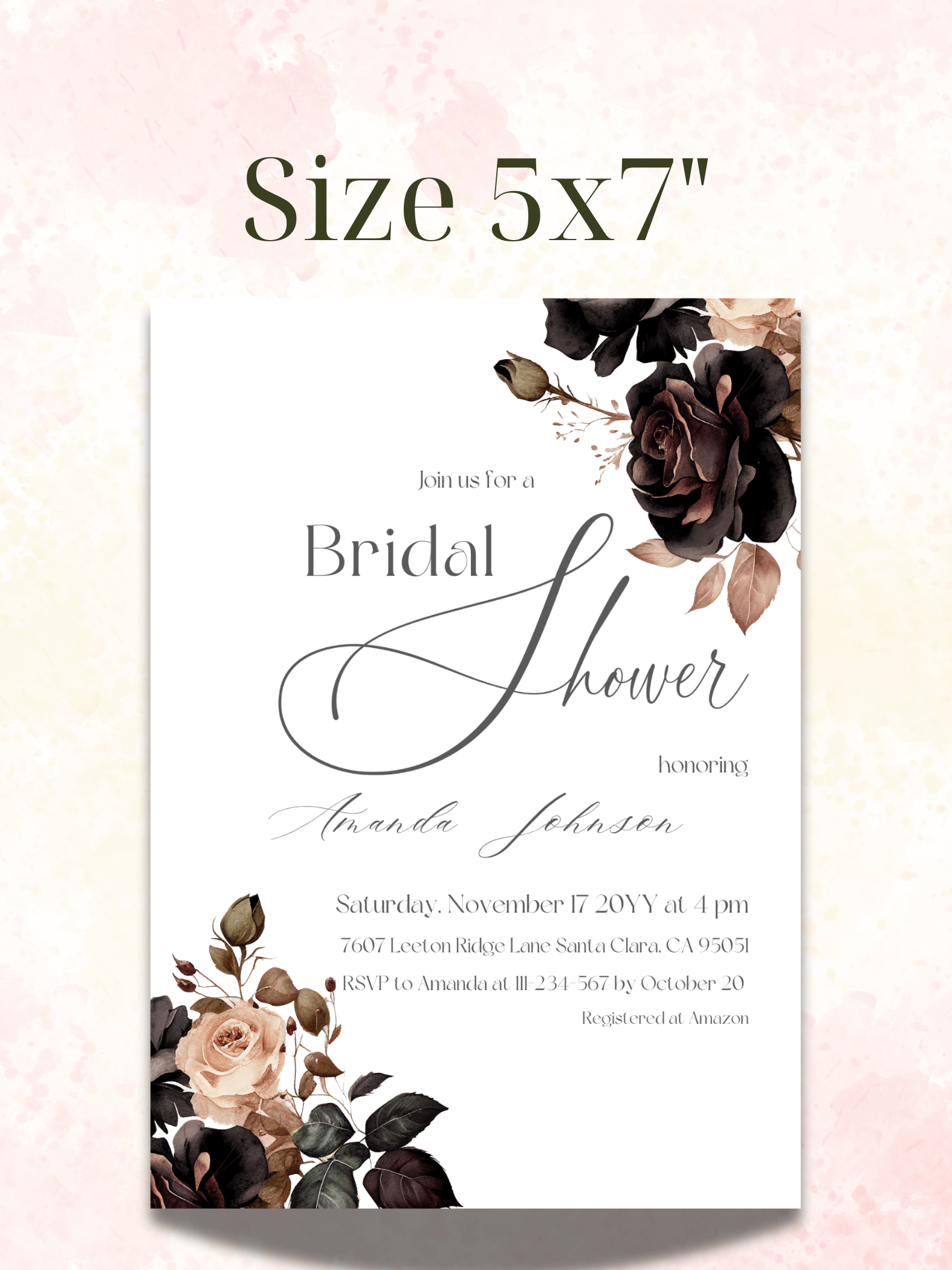 Floral Bridal Shower Invitation, Rustic Wedding Shower Invite Canva Template, Printable Black and White Party Theme Idea, Digital Download product image (4)