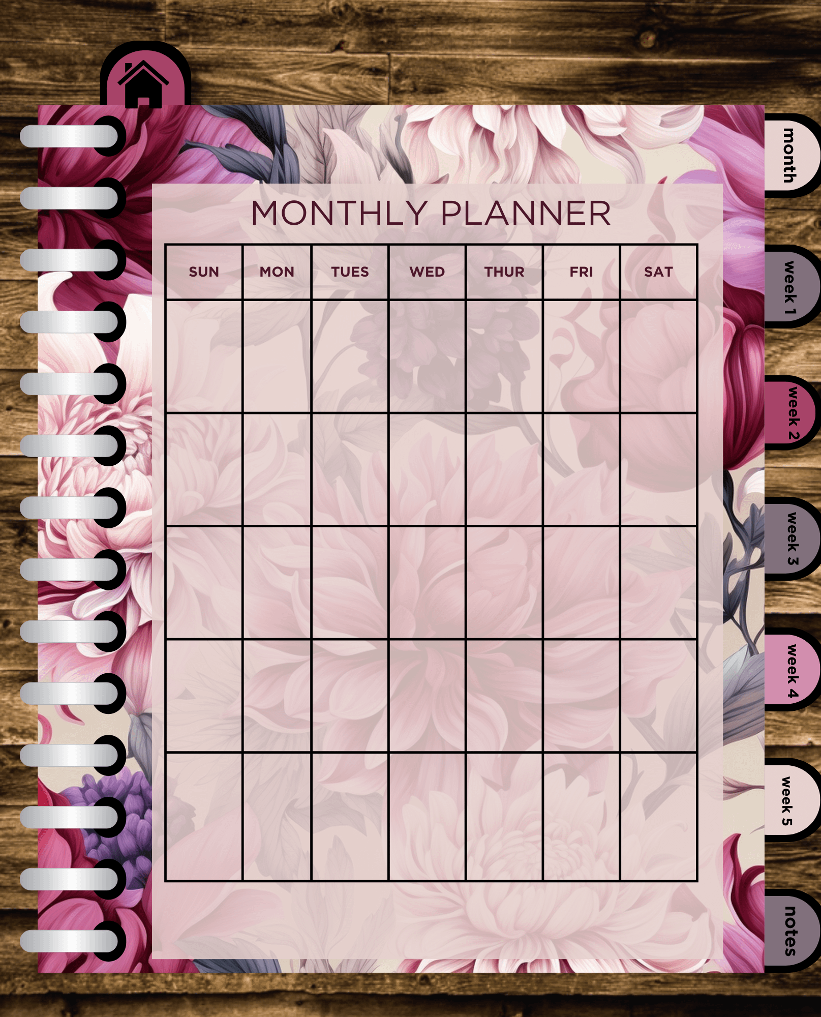 Pink Floral Undated Digital Monthly Planner, Journal, 70 pages product image (4)