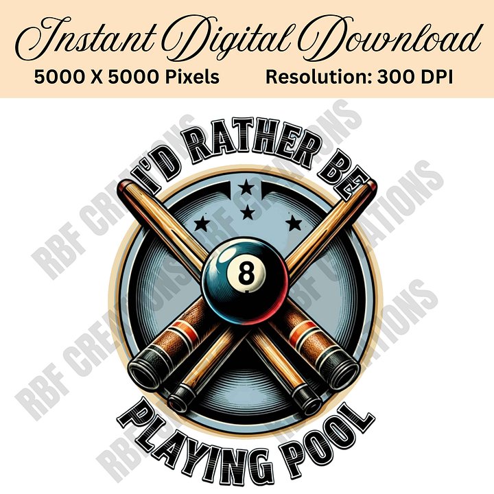 Vintage I'd Rather Be Playing Pool PNG Billiards Sublimation Design 8 Ball Pool Clipart Cue Stick Digital Download product image (1)
