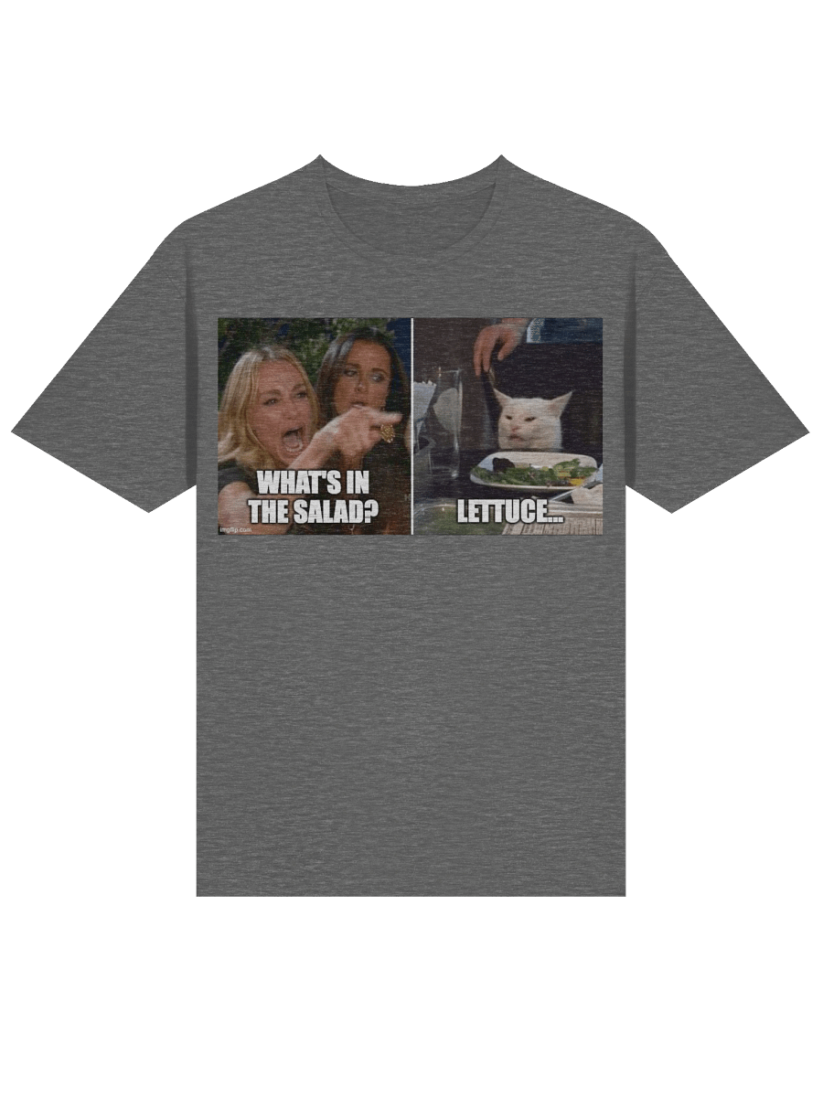 Funny Meme T-Shirt – Cat Meme Salad Tee – “What’s in the Salad? Lettuce” – Hawks Troll Shirt product image (3)