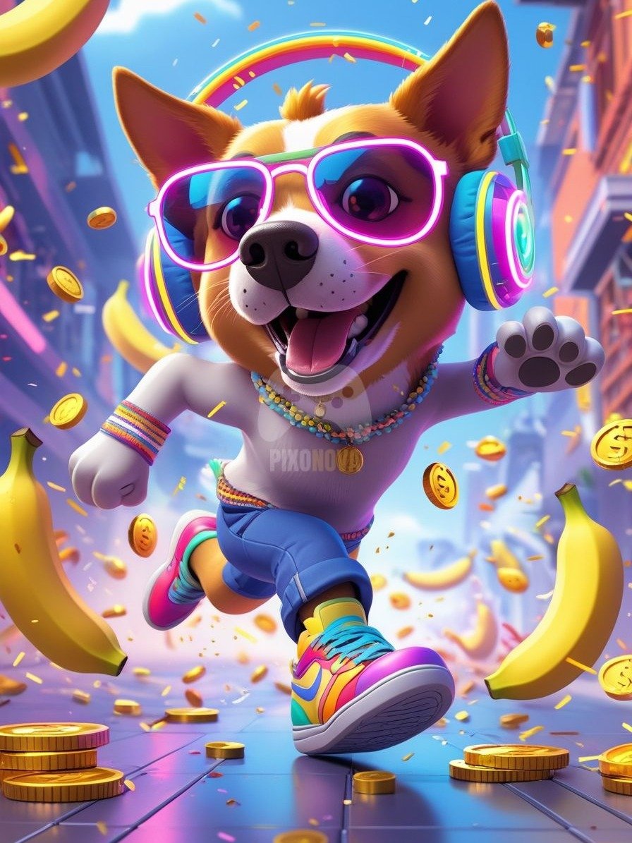 Pixel Party Parade – Track 1: Banana Beat Bounce (Dog Mascot Edition) | 896x1344 px | 4 Variations | PNG + PDF product image (4)