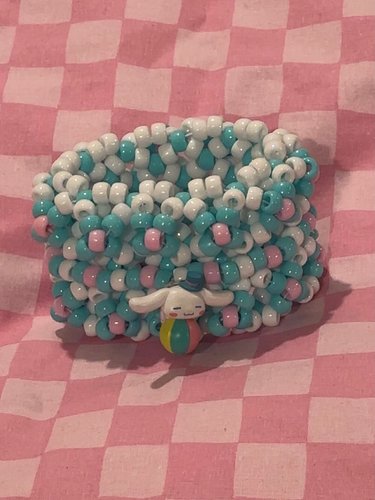 Cinnamoroll Rotating Kandi Cuff!! 
💖🩵🤍
.
.
.
#kandi #kandicuff #cinnamoroll #sanrio #plur #beads