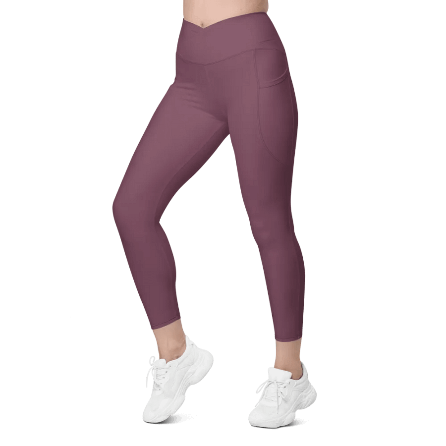 Plain Deep Purplish Red Soft Summer Women's High Waisted Premium Crossover Leggings with Pockets by Treasure Pie product image (6)