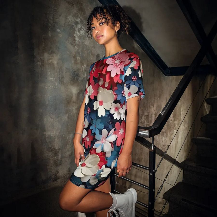 3D-Ditsy-Flowers-Seamless-Patterns T-shirt Dress - V11 product image (3)