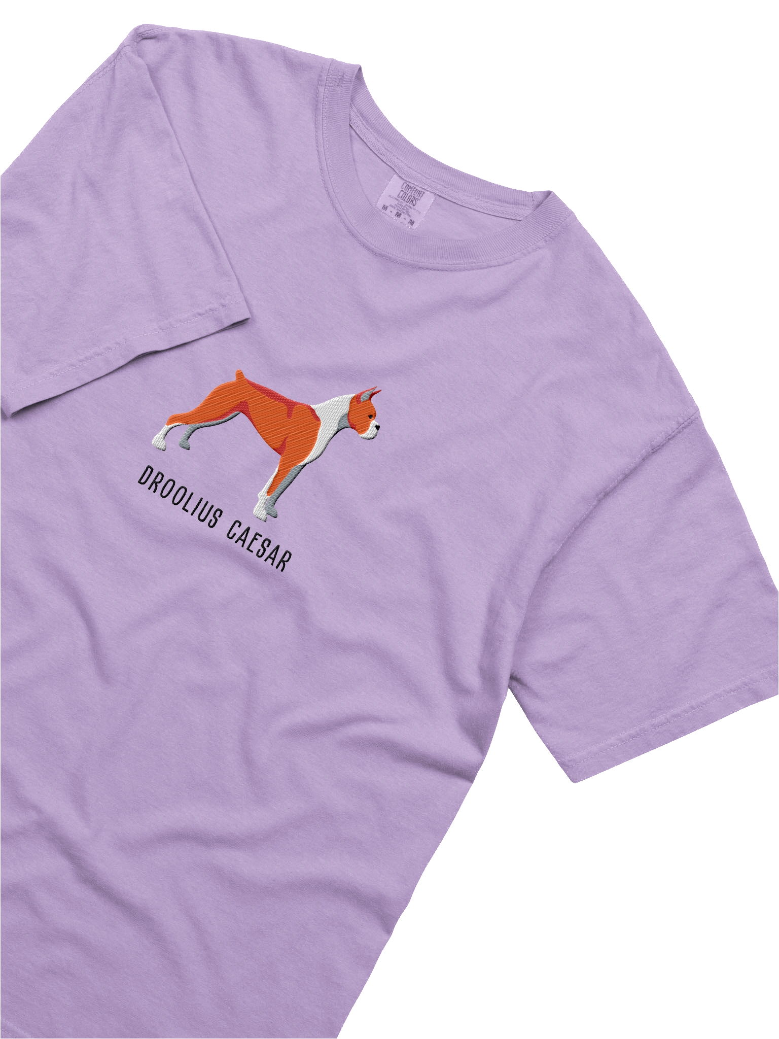 Droolius Caesar T-Shirt(Embroidered) of a Boxer(Red & White, Cropped Ears & Docked Tail) product image (35)