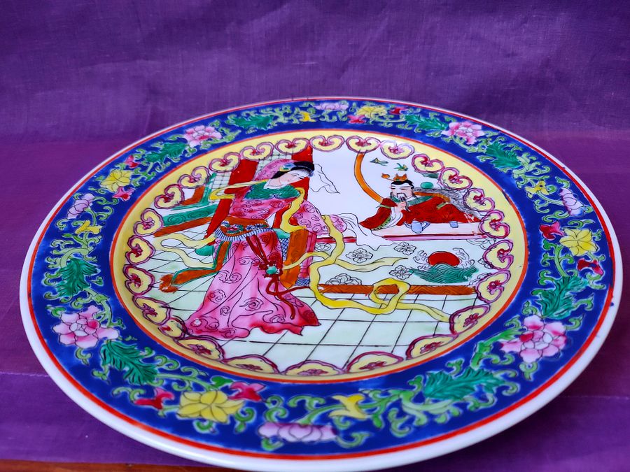 Prato com arte asiática, teatro tradicional, sol nascente, item único, flores, decoração product image (10)