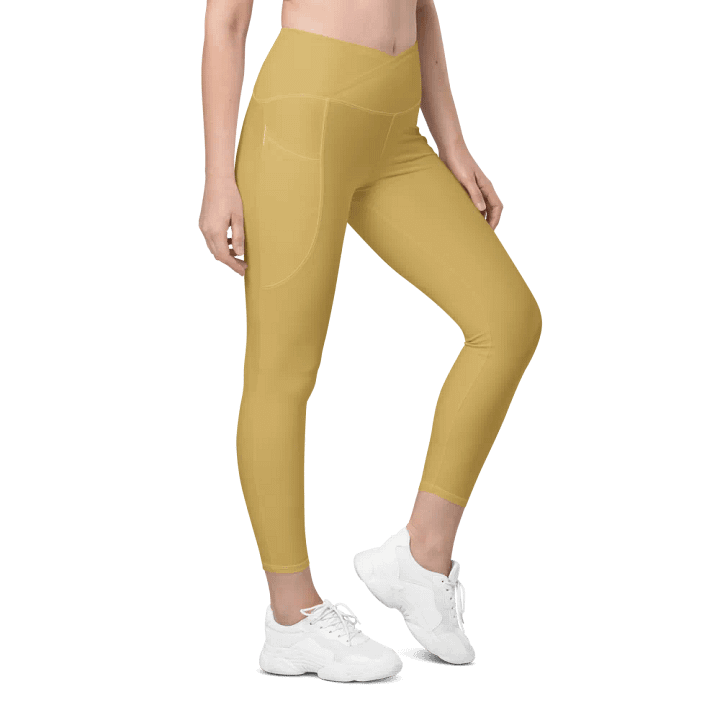 Plain Medium Dark Yellow Light Summer Women's High Waisted Premium Crossover Leggings with Pockets by Treasure Pie product image (1)