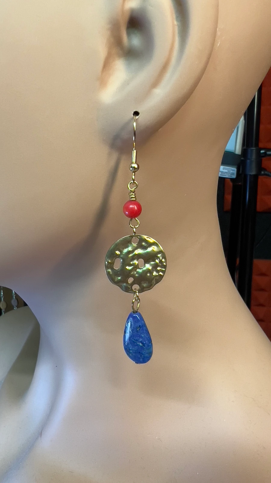 Earrings - Coral and Lapis - Hand-made by JB product image (2)