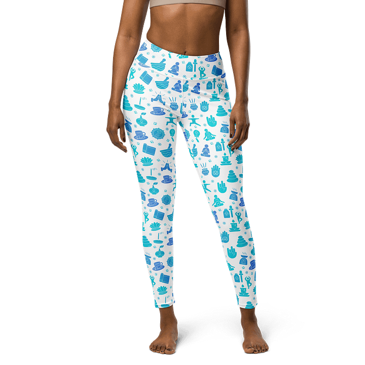 Zen Harmony Yoga-Meditation Leggings - Blue Wellness Icons on White product image (1)