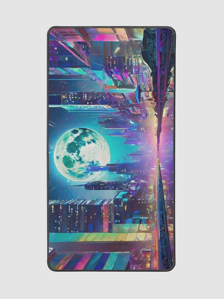 Cyberpunk,3d cityscape night view, big blue moon with a futuristic aesthetic view-Gaming Desk Mat 15.5