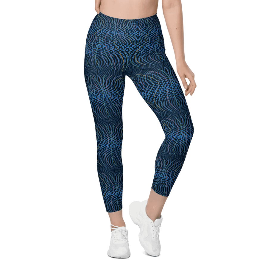 Ladies leggings with pockets in  blue and dark teal design. up to 6 XL size. product image (5)