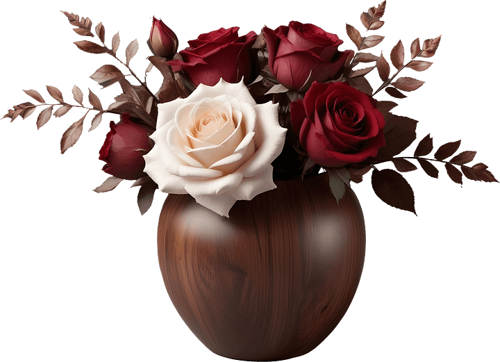 Autumn Romance – Mahogany Rose Vase PNG product image (1)