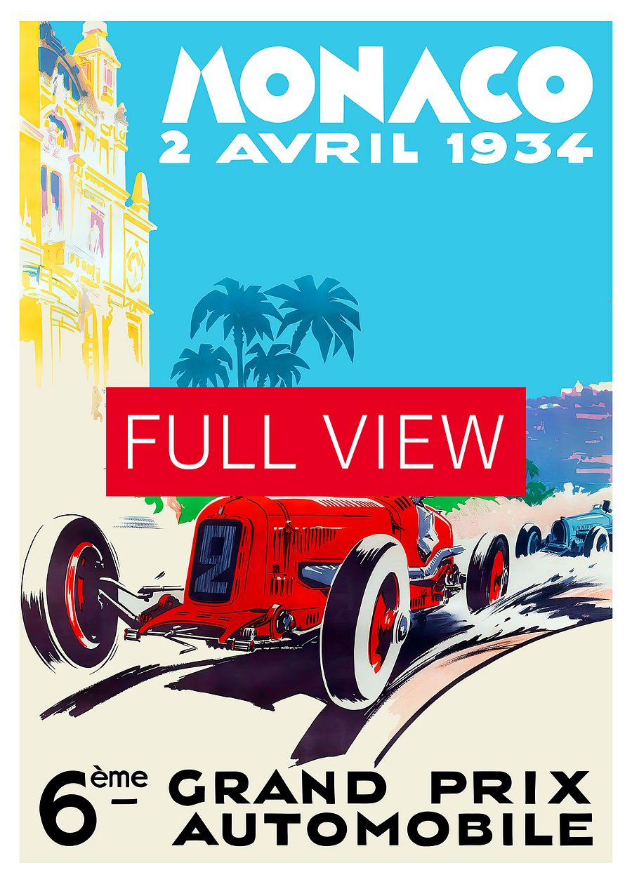Monaco Vintage F1 Grand Prix, 1934 poster — Vintage Formula 1 poster, Monaco Grand Prix poster, retro travel poster, retro travel art product image (3)