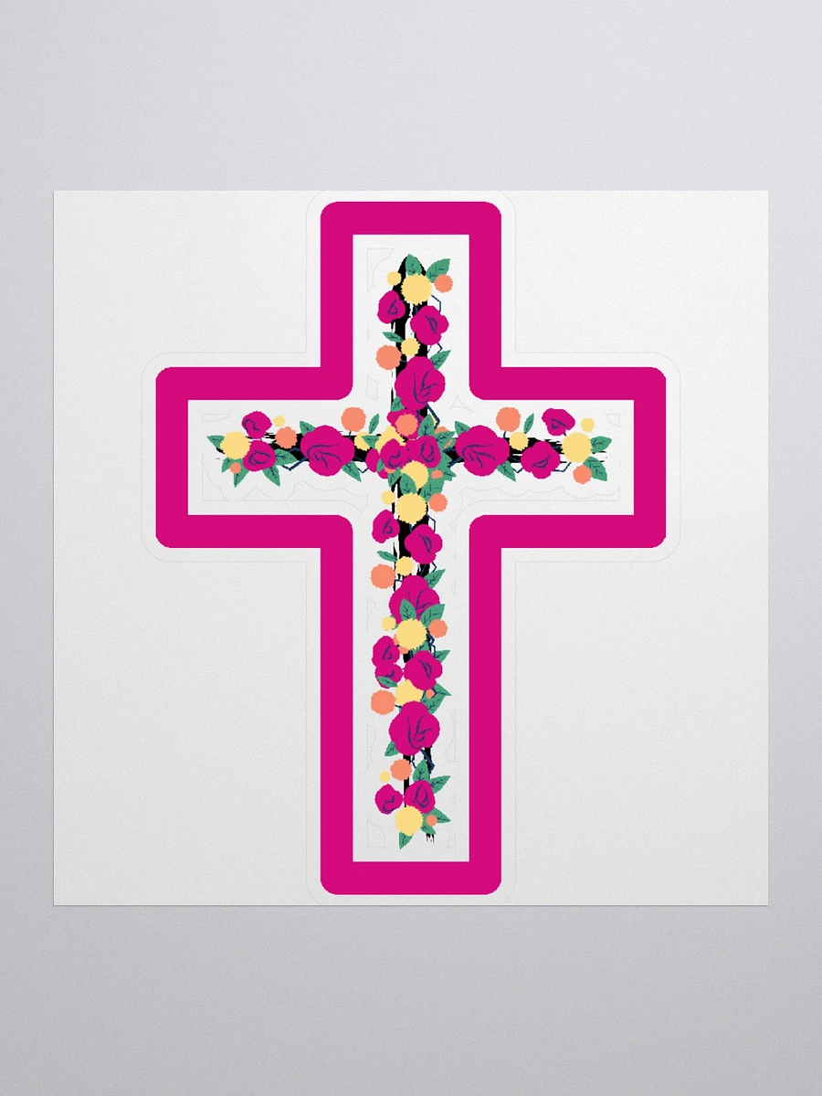 Pink & Yellow Floral Cross With Pink Border Sticker product image (2)