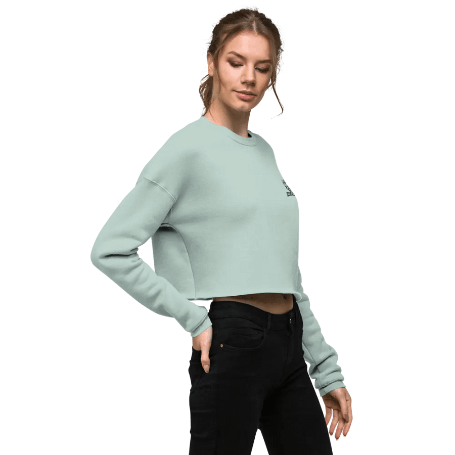 BUSY BRAINED (B&W lined design) embroidered fleece crop crew product image (58)