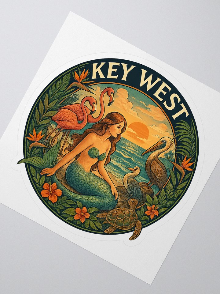 Kiss-Cut Key West Tropical Sticker with Mermaid, Birds, and Turtle product image (2)