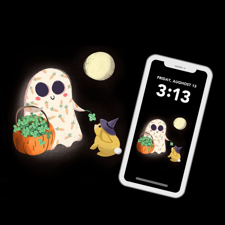 Little Ghost Magical Friends - Digital Wallpaper for Mobile Phone product image (2)