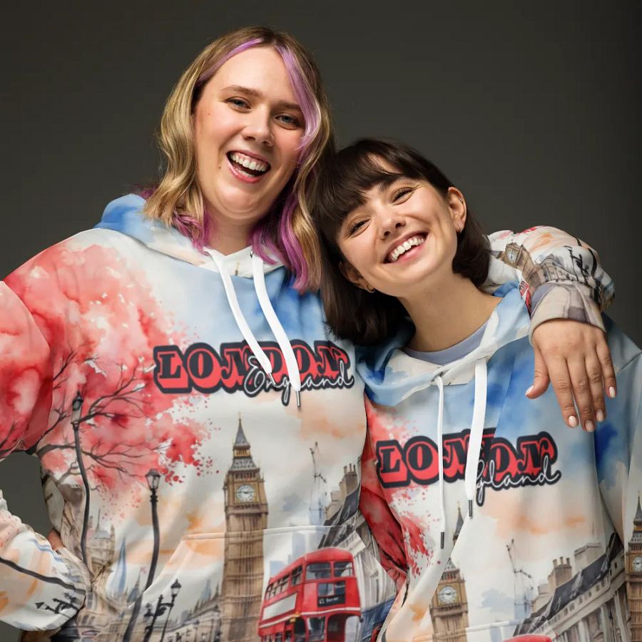 London England Watercolor All Over Print Hoodie product image (5)