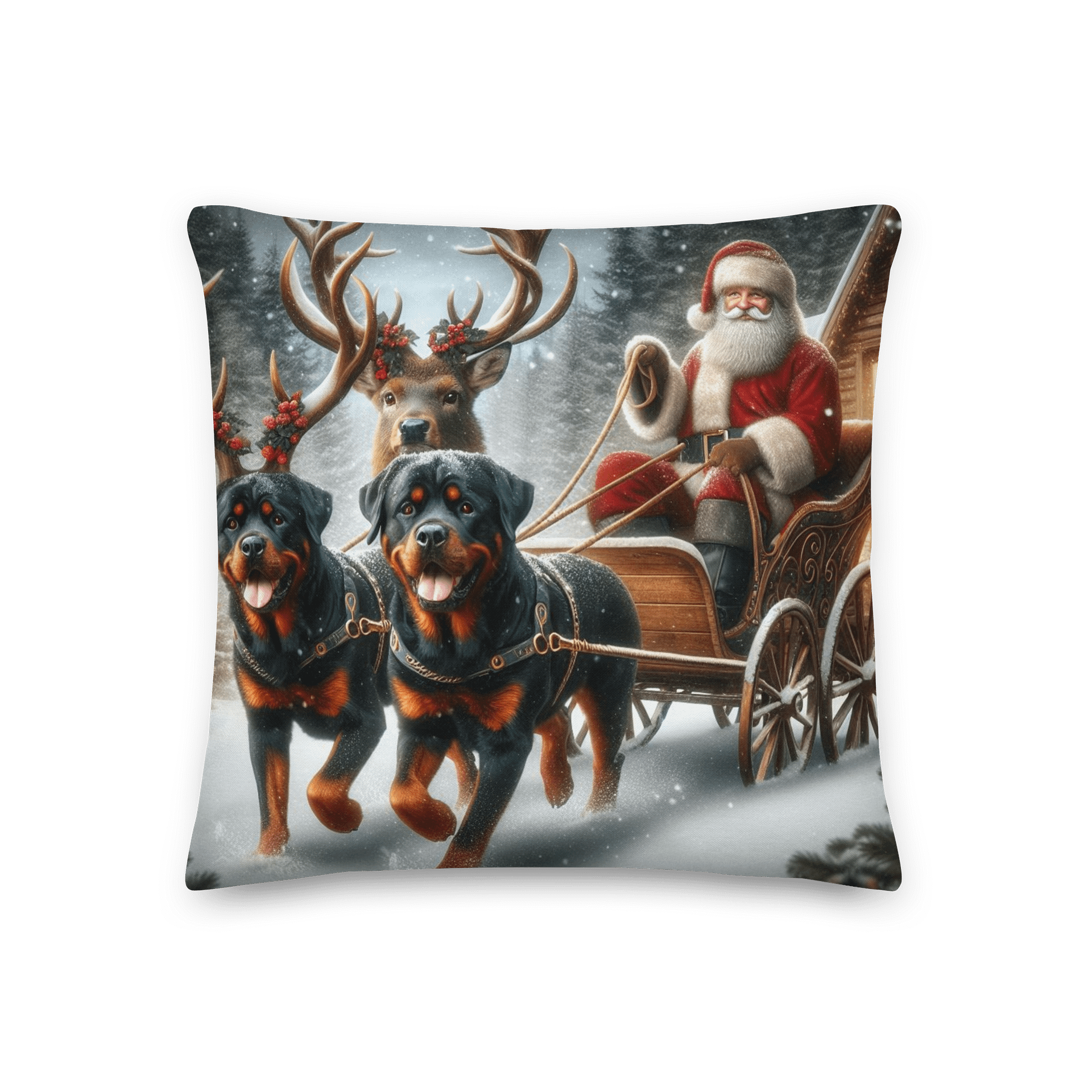 Santa's Sleigh Rottweiler Winter Pillow product image (3)