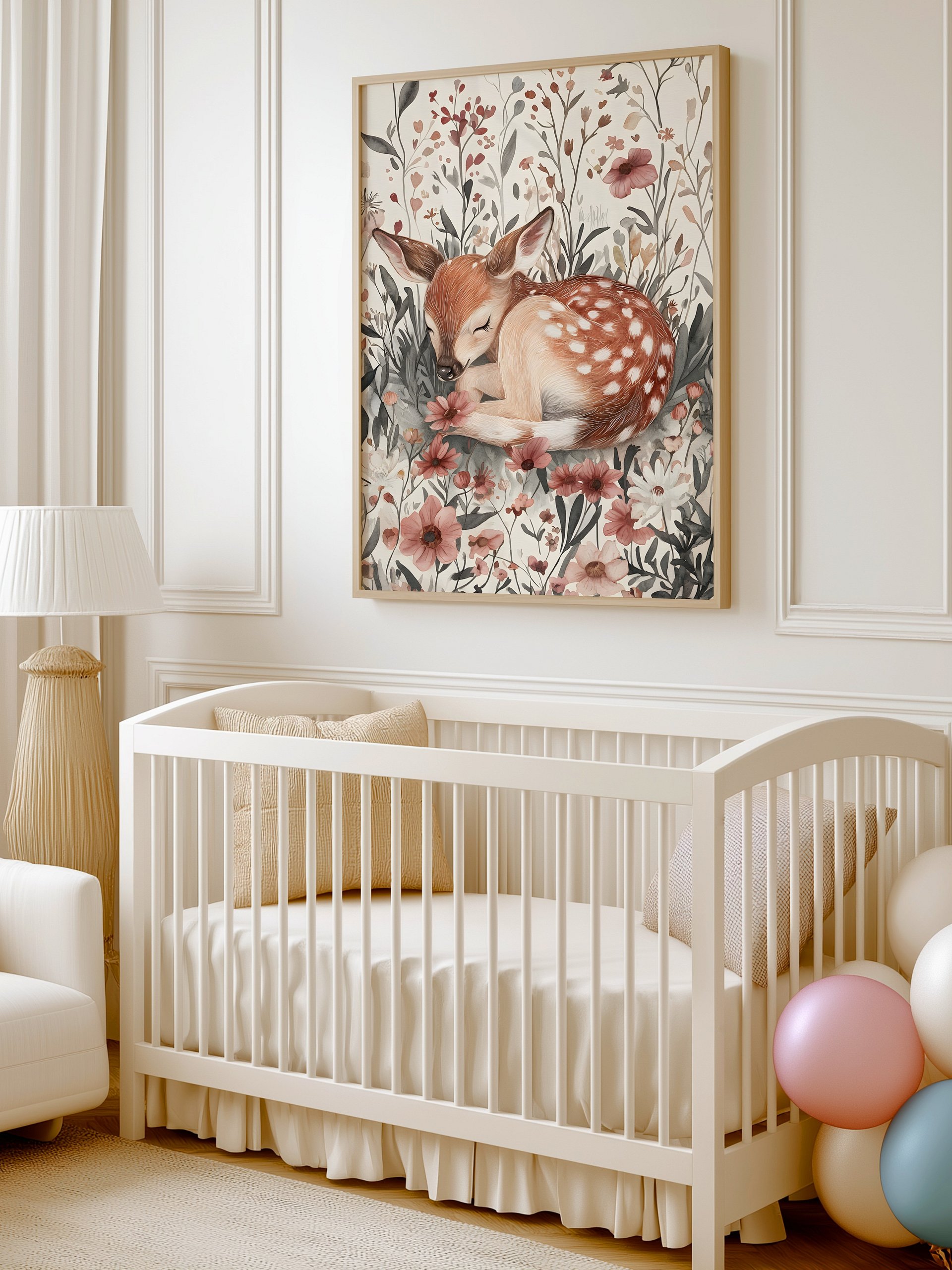 Woodland Deer Sleeping in Pink Florals product image (1)