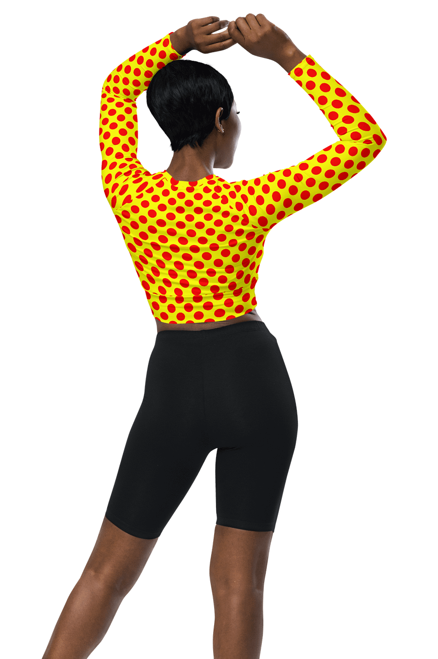 Red Polka Dots on Yellow Long Sleeve Crop Top product image (3)