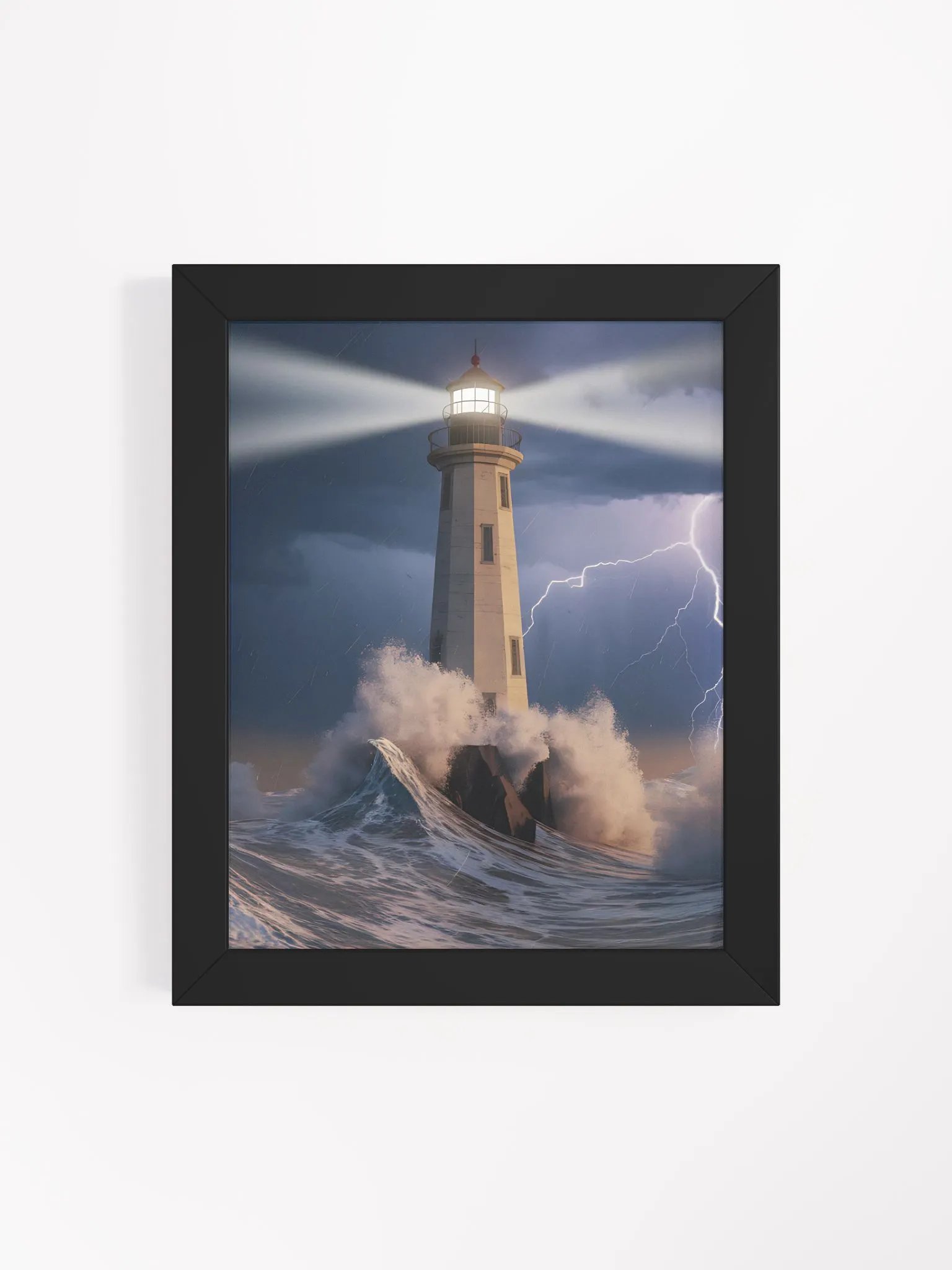Stormy Lighthouse Framed Wall Art - Dramatic Coastal Scene with Lightning and Waves product image (47)