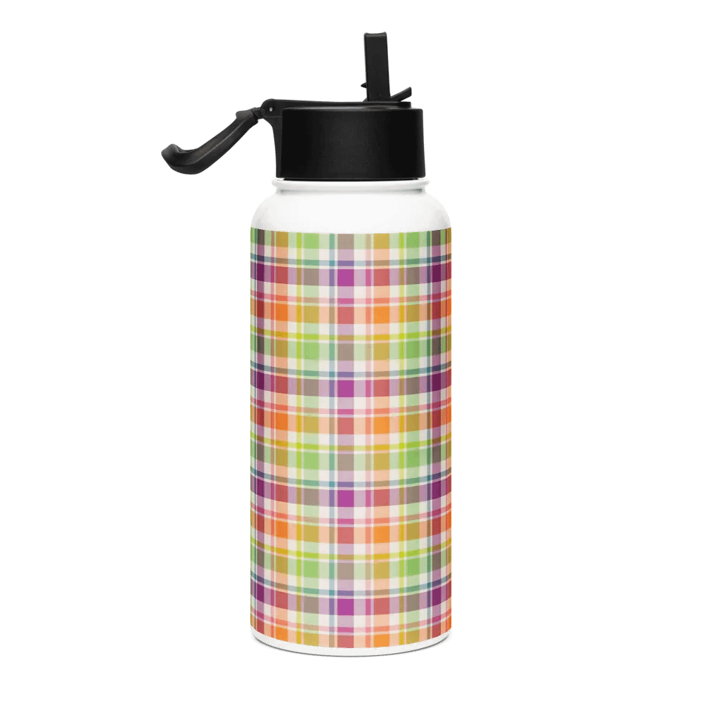 Purple, Orange, and Lime Plaid Water Bottle product image (1)