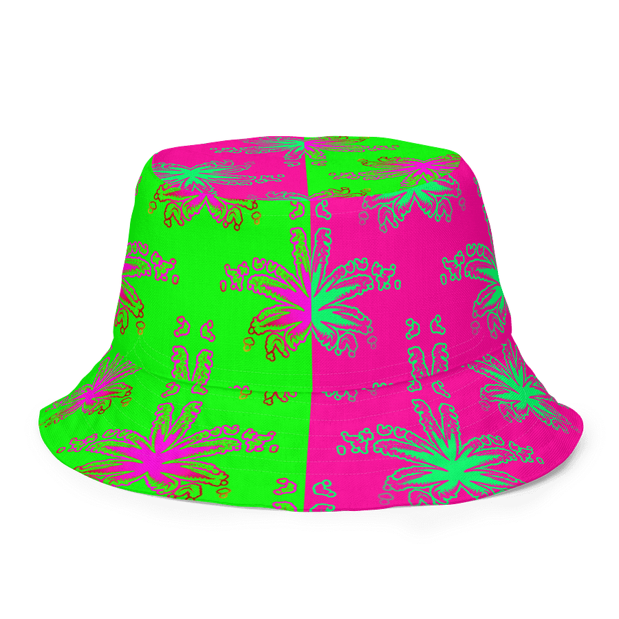 Stoner Circus Cannabis Summertime Reversible Bucket Hat, Pink Green Orange Blue Weed Reefer Rave Accessory, 420 Pot Leaf Festival Fashion product image (1)