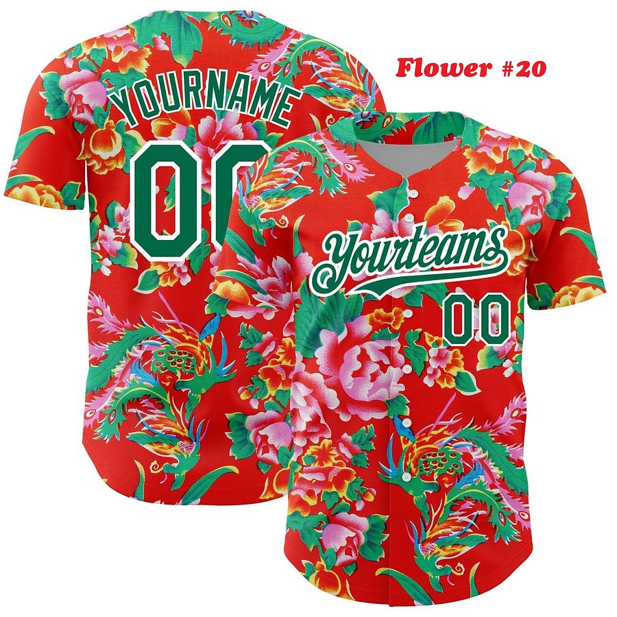 Authentic Baseball Jersey, Custom Baseball Jersey, Personalized Sport Jersey, Hawaiian Colorful, Multi Beautiful Flower product image (189)