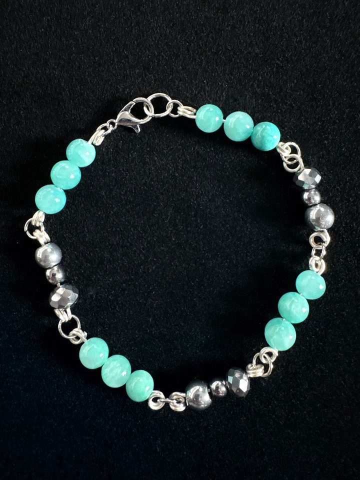 MFD-00278 | 7.5" Semi-Precious Aqua Beads Bracelet | Wire Wrapped Links | by Monique Faella Designs™ product image (1)