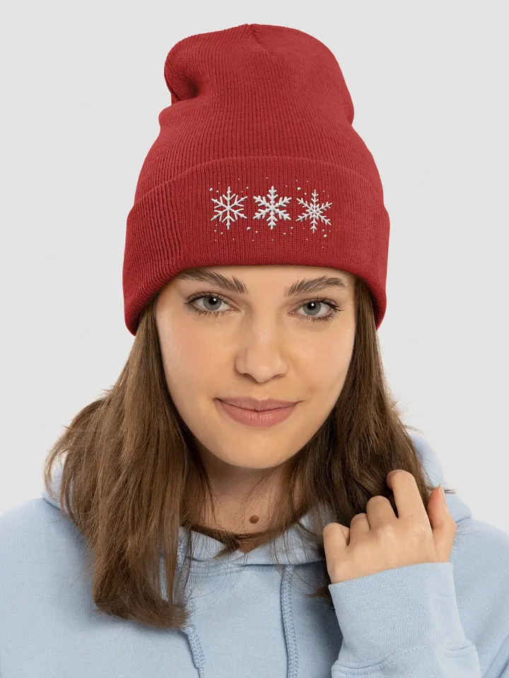 White Snowflakes Embroidered Cuffed Beanie product image (2)