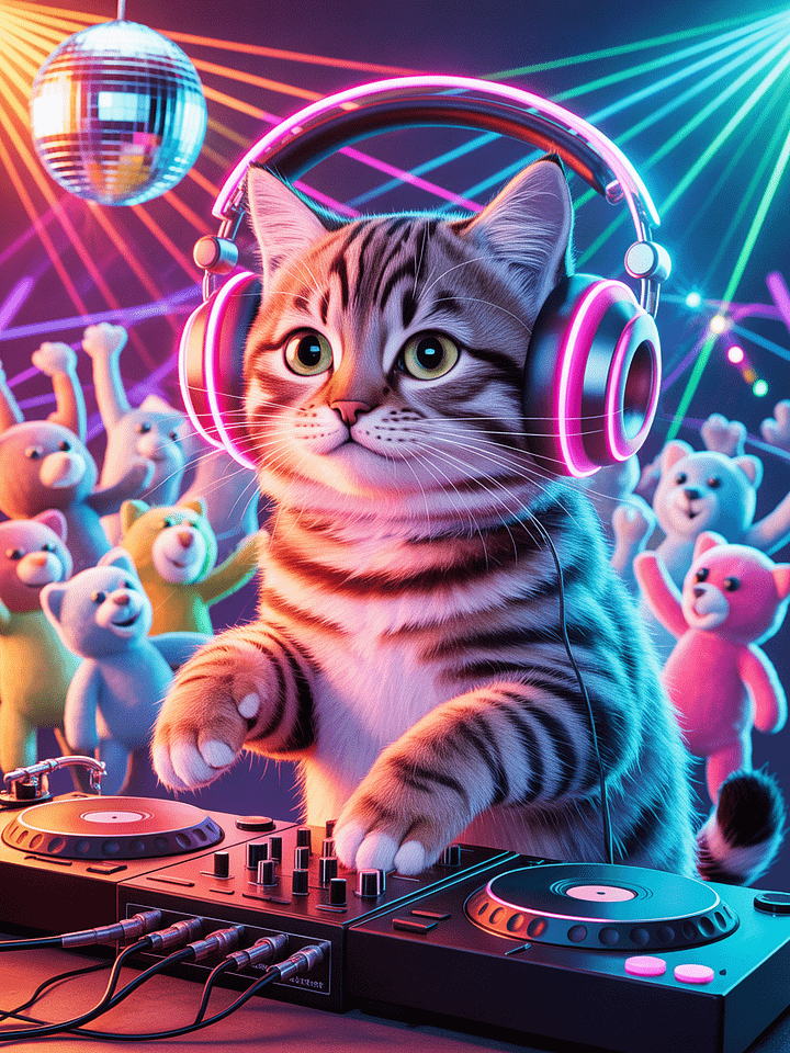 DJ Cat Party Time Framed Poster product image (1)