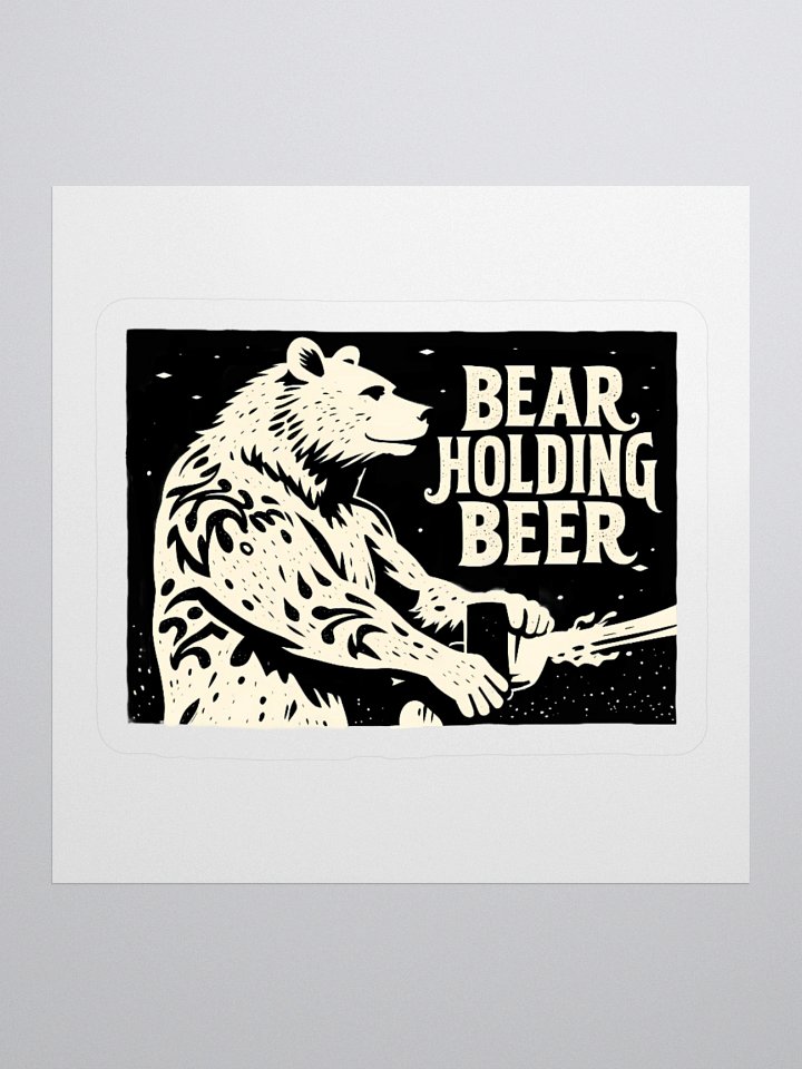 Whimsical Bear with Beer | Linocut Art Sticker product image (2)