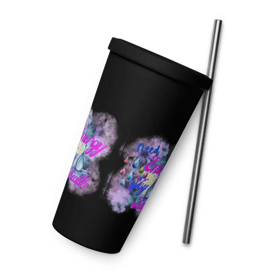 Insulated Tumbler with straw  with beautiful swirly  water drop splash and drops design, product image (7)