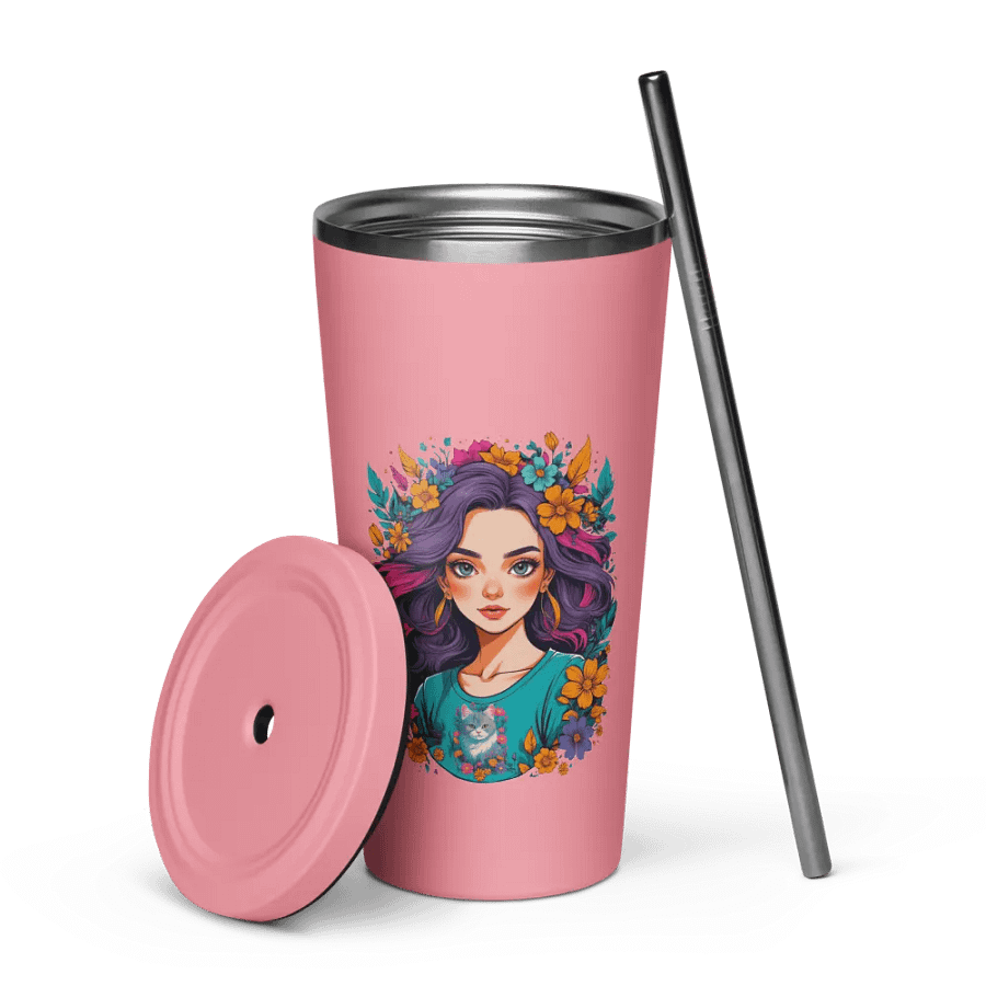 Bloomcore Flower Girl 20 oz Tumbler Cup - Pink - Insulated Tumbler with a Straw - v2 product image (7)