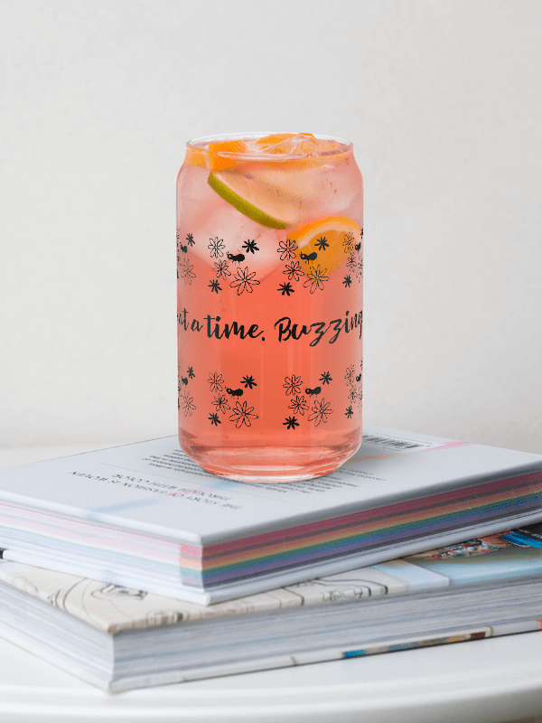 Buzzing Through Life Can Glass – Bee & Floral Aesthetic 16oz Drinkware product image (2)