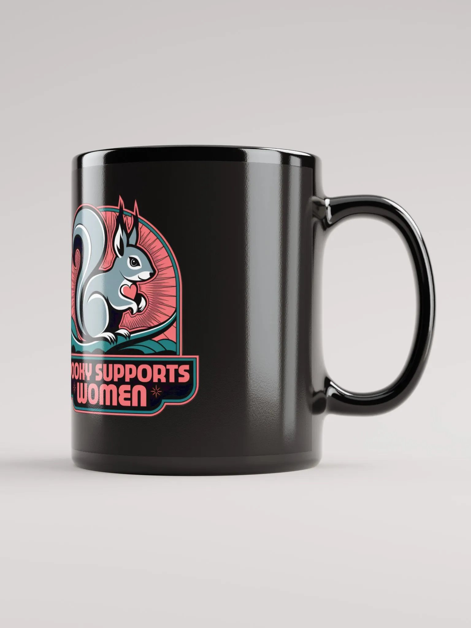 Bkack Mug: Pooky Supports Women, Pink Stylized product image (1)