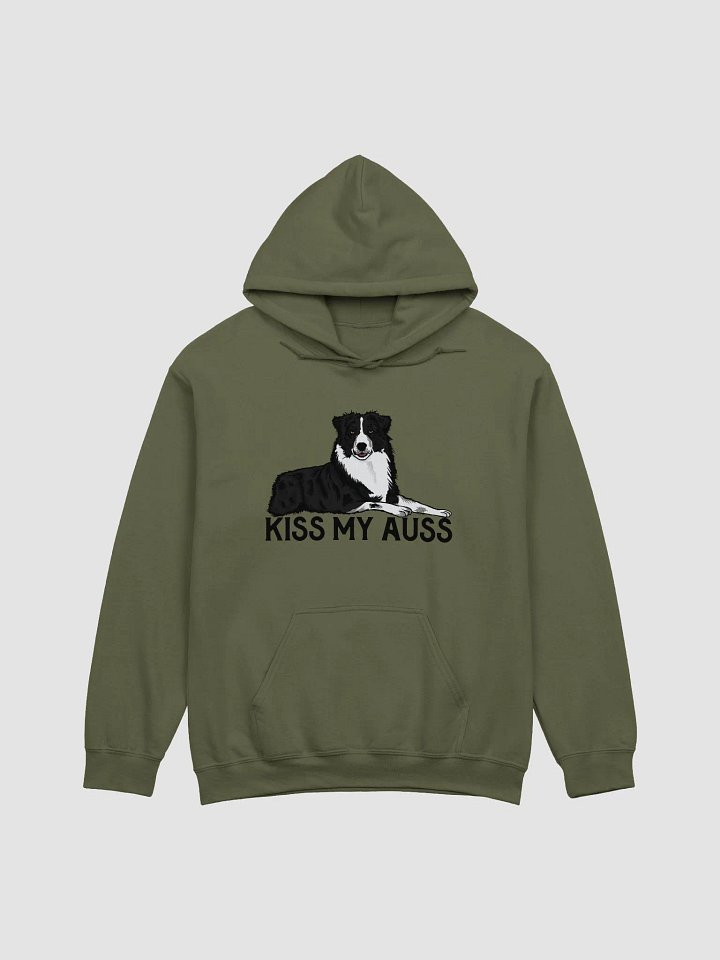 Kiss My Auss | Funny Hooded Sweatshirt for Australian Shepherd (Black and White) Dog Owners product image (1)