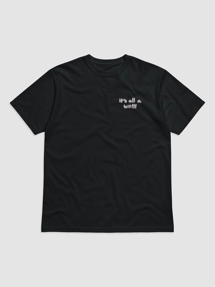 “It’s all a bit!!!” (sm. lined design, #8D778F) unisex eco tee product image (2)