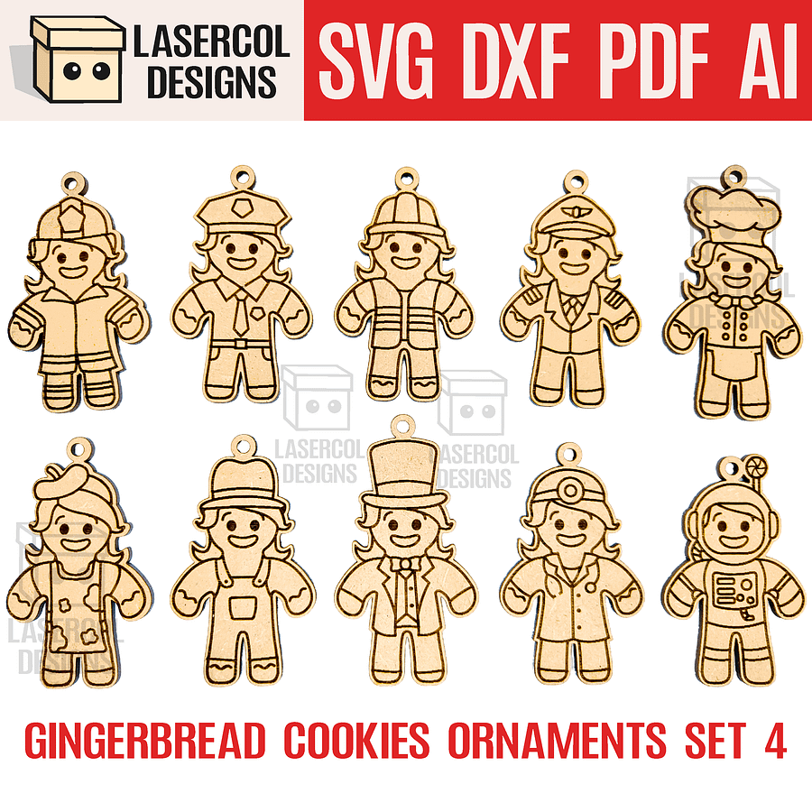 Gingerbread Cookies Christmas Ornaments Bundle - Laser Cut Files product image (6)