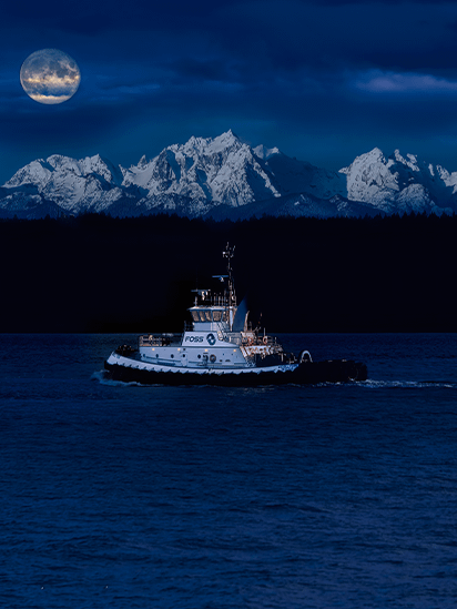 Moonlit Puget Sound Tug Wedell Foss phone screen free download product image (1)