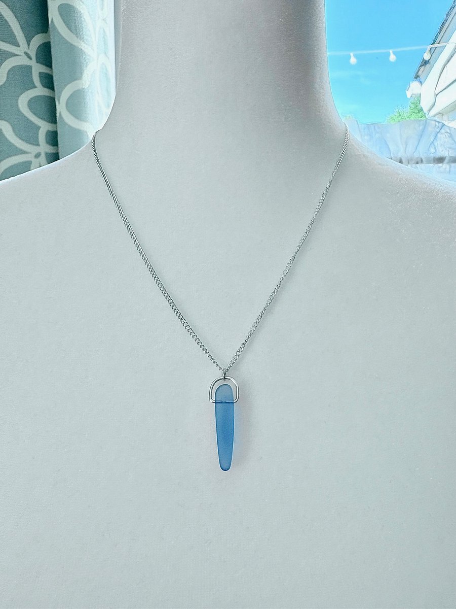 Medium Blue Sea Glass Pendant Necklace | Handmade Coastal Charm Jewelry by Monique Faella Designs™ | MFD-00035 product image (3)