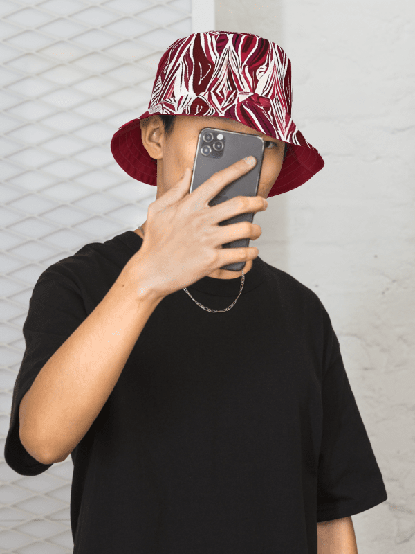 Reversible Burgundy & White Abstract Art Painted Bucket Hat product image (1)