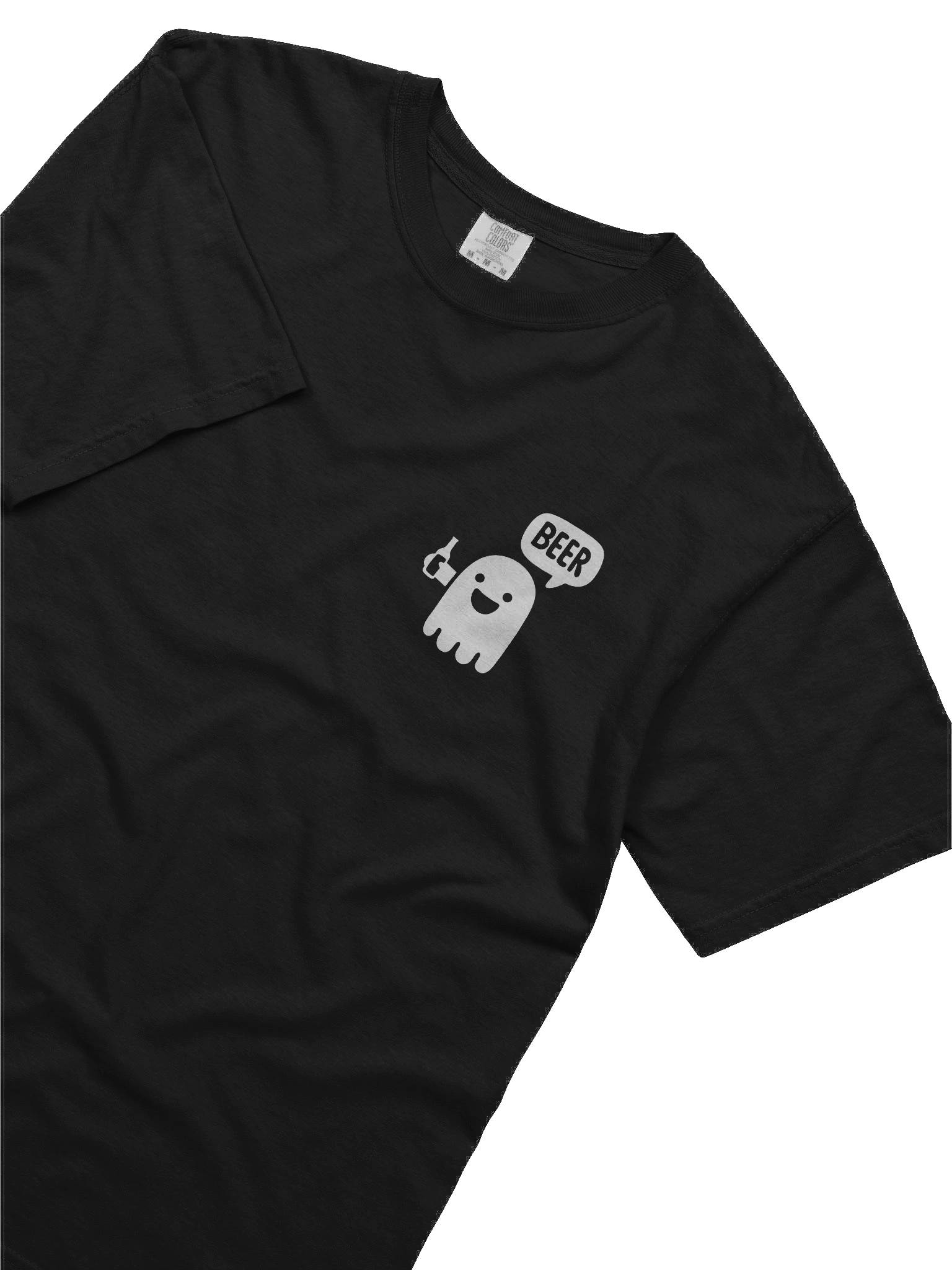 Minimalist Ghost Beer Pocket Print T-Shirt – Funny Boo Ghost Drinking Beer Logo Tee product image (2)